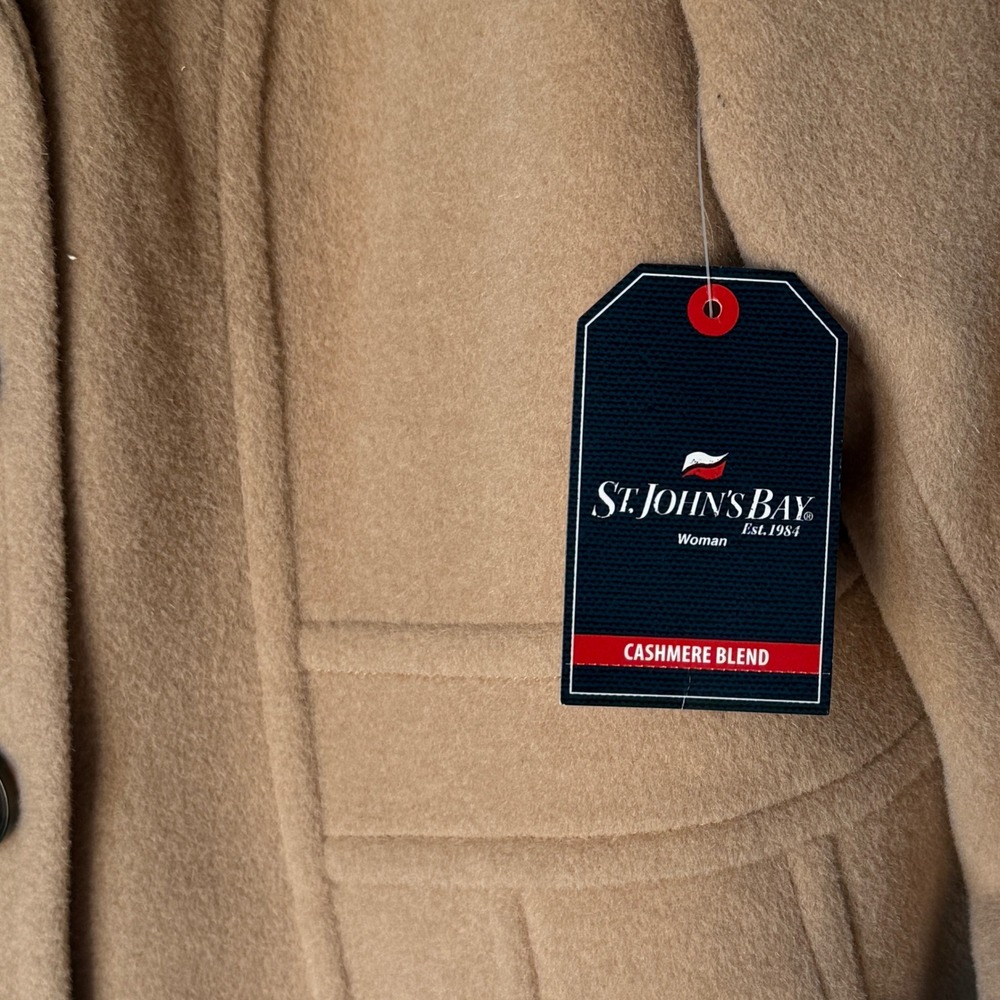 Cashmere Wool Womens Camel Pea Coat Size 1X Quiet Luxury Money Chic St Johns Bay - Picture 5 of 14